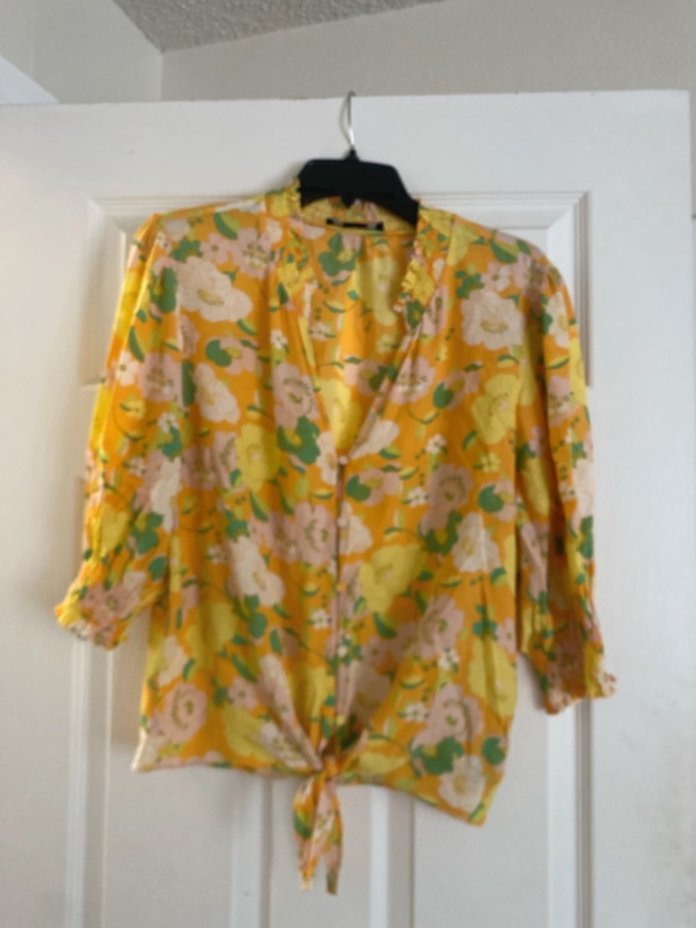 Sanctuary Yellow Floral Tie-Front Blouse